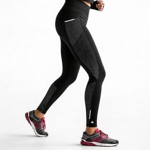 Athleta Be Free Mesh Dot Tights Black M Reflective Running Leggings